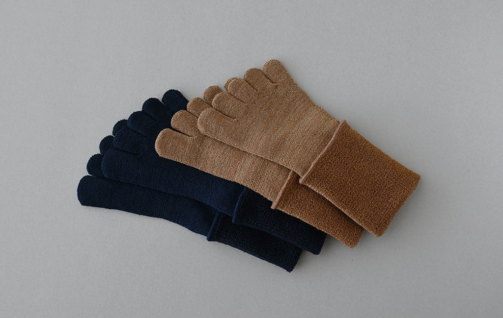 五本指「足の肌着」絹と綿 organic cotton　新色クラシックネイビー/シナモン杢